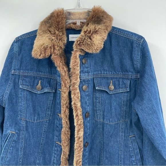 Marisa Christina Women’s Denim Jacket Size Small Faux Fur Trim Button Front Blue - Picture 5 of 11